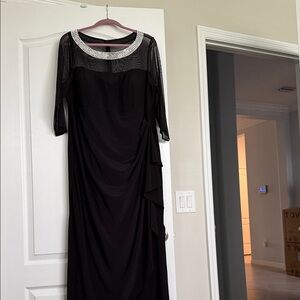 Alex Evenings Black Maxi Dress with Silver Beaded Neckline